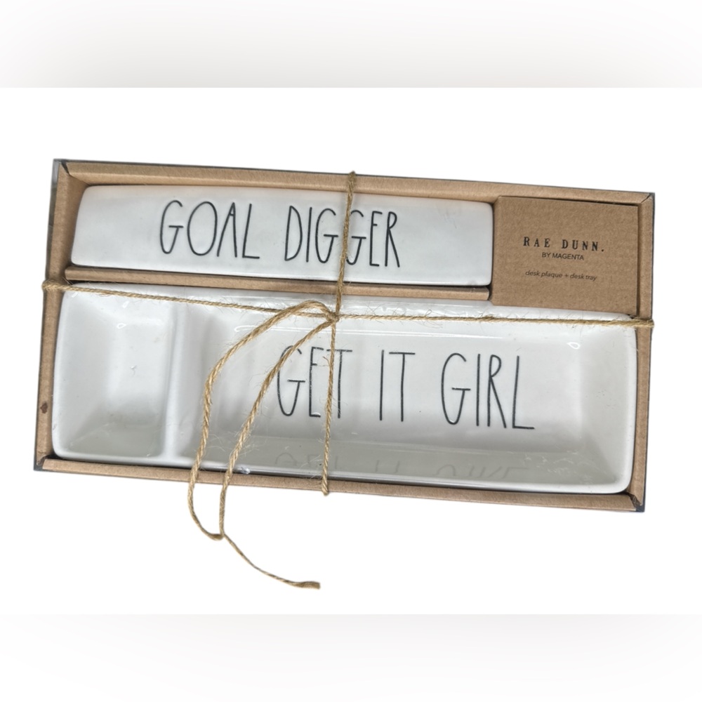 NEW Rae Dunn GOAL DIGGER/GET IT GIRL - Desk Plaque & Tray Organizer - Picture 1 of 5